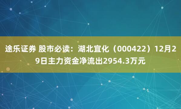 途乐证券 股市必读:湖北宜化(000422)12月29日主力资金净流出2954.3万元